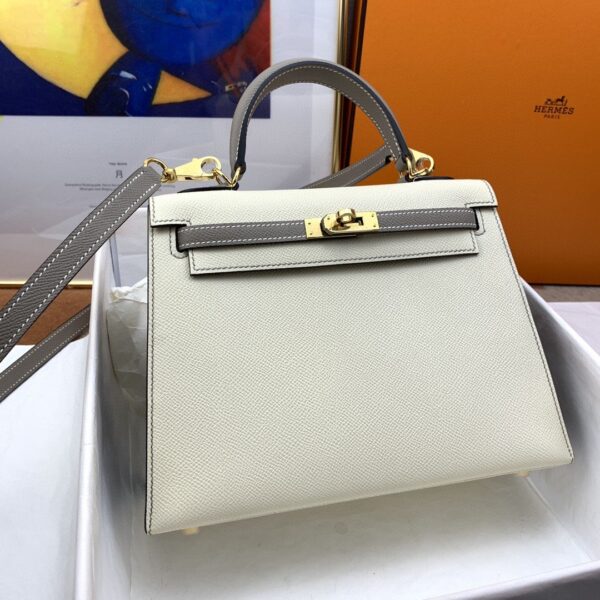 1:1 Replica Hermes Kelly 25 Sellier Epsom Craie/Grey Bag For Women, Women's Handbags, Shoulder Bags 10in/25cm