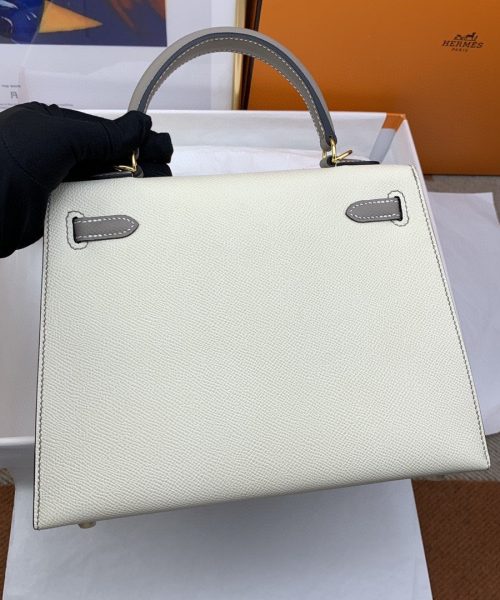 1:1 Replica Hermes Kelly 25 Sellier Epsom Craie/Grey Bag For Women, Women's Handbags, Shoulder Bags 10in/25cm