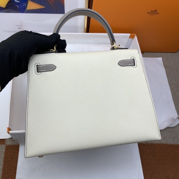 1:1 Replica Hermes Kelly 25 Sellier Epsom Craie/Grey Bag For Women, Women's Handbags, Shoulder Bags 10in/25cm
