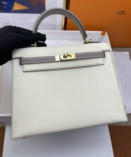 1:1 Replica Hermes Kelly 25 Sellier Epsom Craie/Grey Bag For Women, Women's Handbags, Shoulder Bags 10in/25cm