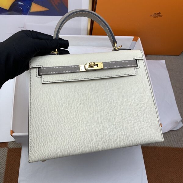 1:1 Replica Hermes Kelly 25 Sellier Epsom Craie/Grey Bag For Women, Women's Handbags, Shoulder Bags 10in/25cm