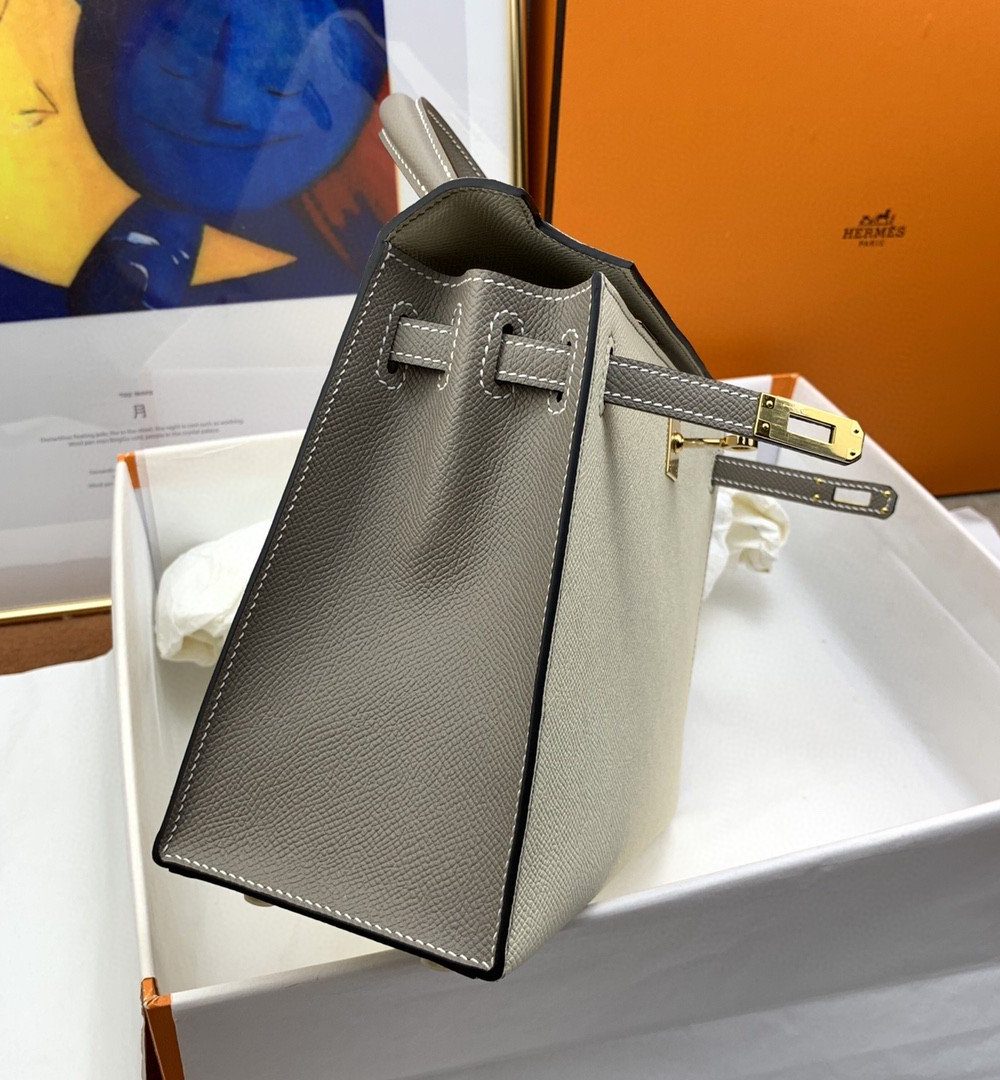 1:1 Replica Hermes Kelly 25 Sellier Epsom Craie/Grey Bag For Women, Women's Handbags, Shoulder Bags 10in/25cm