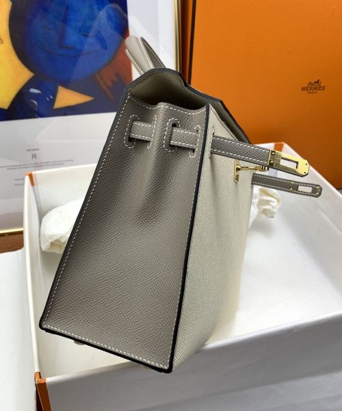 1:1 Replica Hermes Kelly 25 Sellier Epsom Craie/Grey Bag For Women, Women's Handbags, Shoulder Bags 10in/25cm