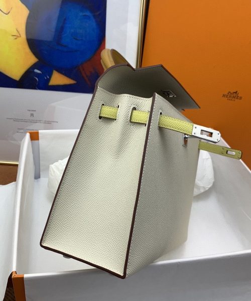 1:1 Replica Hermes Kelly 25 Sellier Epsom Craie/Yellow Bag For Women, Women's Handbags, Shoulder Bags 10in/25cm