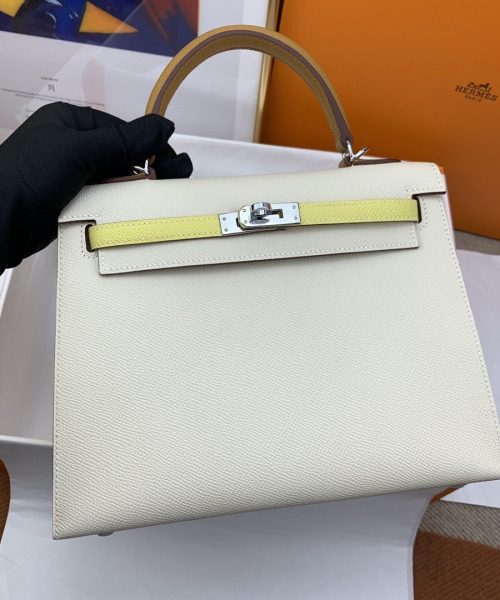 1:1 Replica Hermes Kelly 25 Sellier Epsom Craie/Yellow Bag For Women, Women's Handbags, Shoulder Bags 10in/25cm