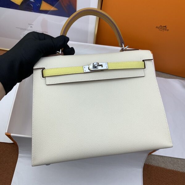 1:1 Replica Hermes Kelly 25 Sellier Epsom Craie/Yellow Bag For Women, Women's Handbags, Shoulder Bags 10in/25cm