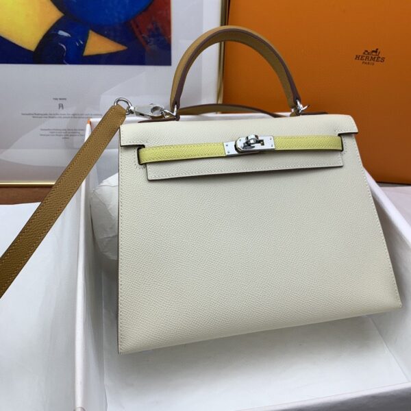 1:1 Replica Hermes Kelly 25 Sellier Epsom Craie/Yellow Bag For Women, Women's Handbags, Shoulder Bags 10in/25cm