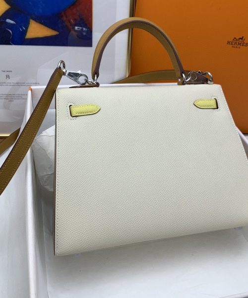 1:1 Replica Hermes Kelly 25 Sellier Epsom Craie/Yellow Bag For Women, Women's Handbags, Shoulder Bags 10in/25cm