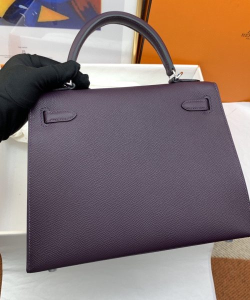 1:1 Replica Hermes Kelly 25 Sellier Epsom Dark Purple Bag For Women, Women's Handbags, Shoulder Bags 10in/25cm