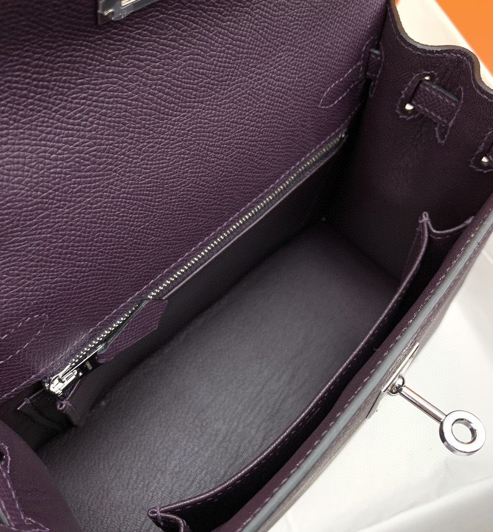 1:1 Replica Hermes Kelly 25 Sellier Epsom Dark Purple Bag For Women, Women's Handbags, Shoulder Bags 10in/25cm