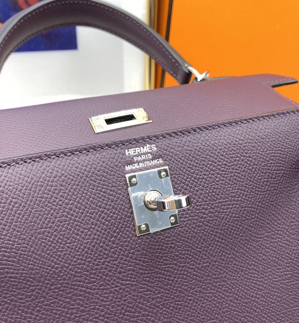 1:1 Replica Hermes Kelly 25 Sellier Epsom Dark Purple Bag For Women, Women's Handbags, Shoulder Bags 10in/25cm