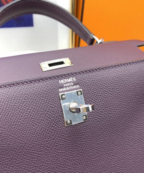 1:1 Replica Hermes Kelly 25 Sellier Epsom Dark Purple Bag For Women, Women's Handbags, Shoulder Bags 10in/25cm