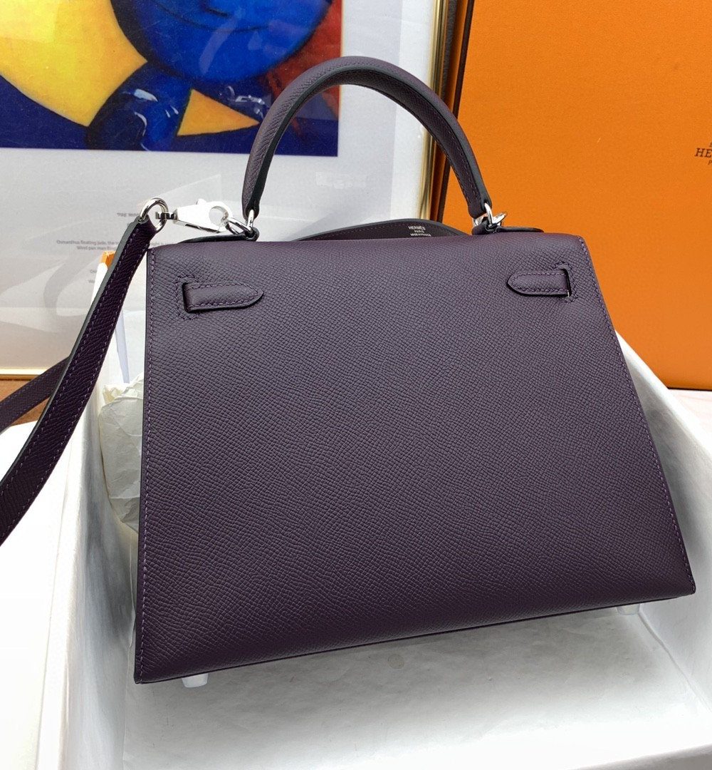 1:1 Replica Hermes Kelly 25 Sellier Epsom Dark Purple Bag For Women, Women's Handbags, Shoulder Bags 10in/25cm