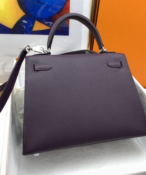 1:1 Replica Hermes Kelly 25 Sellier Epsom Dark Purple Bag For Women, Women's Handbags, Shoulder Bags 10in/25cm
