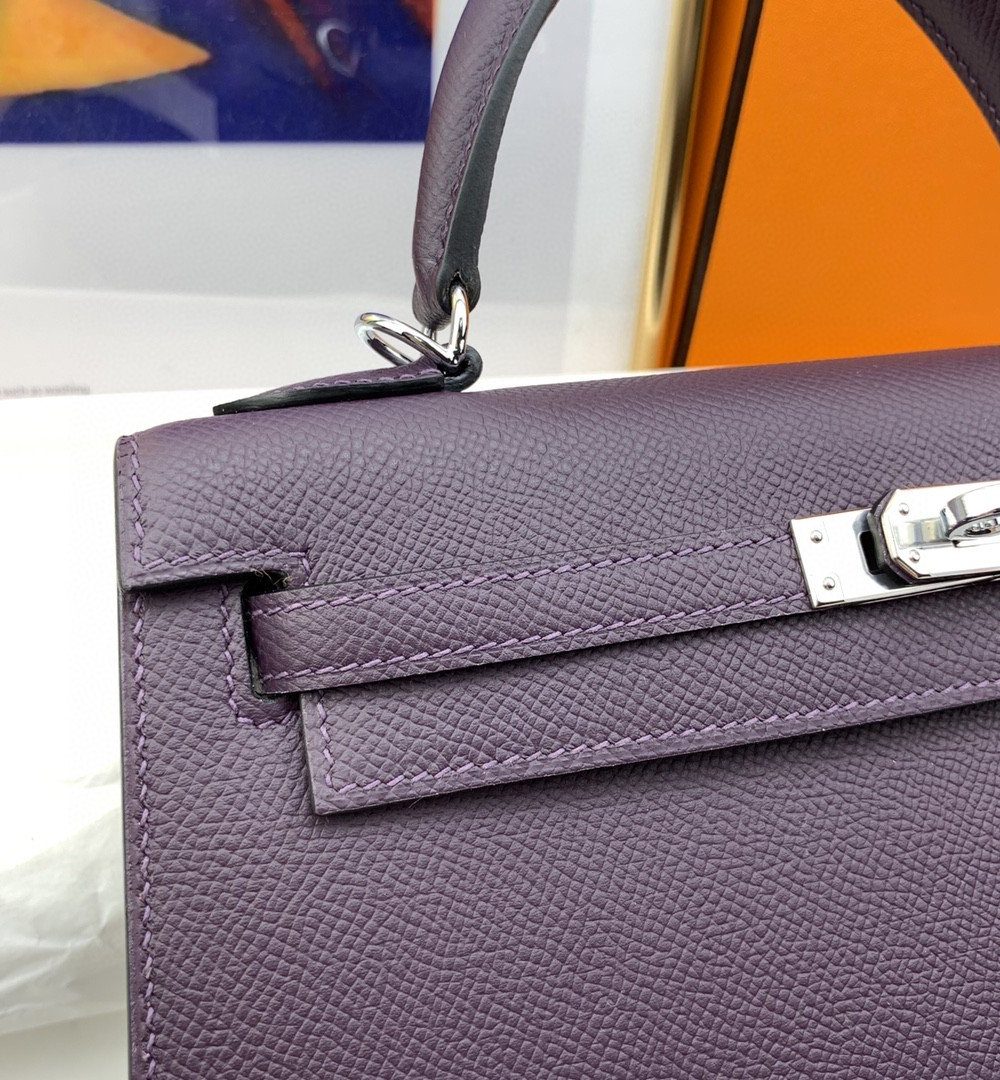 1:1 Replica Hermes Kelly 25 Sellier Epsom Dark Purple Bag For Women, Women's Handbags, Shoulder Bags 10in/25cm