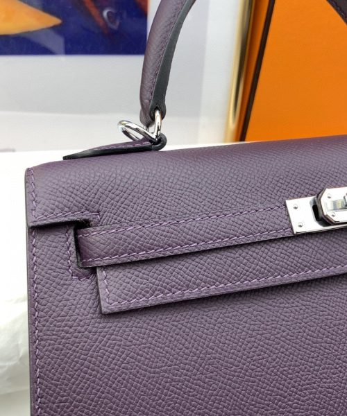 1:1 Replica Hermes Kelly 25 Sellier Epsom Dark Purple Bag For Women, Women's Handbags, Shoulder Bags 10in/25cm