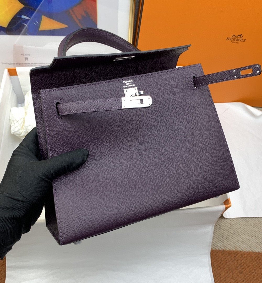 1:1 Replica Hermes Kelly 25 Sellier Epsom Dark Purple Bag For Women, Women's Handbags, Shoulder Bags 10in/25cm