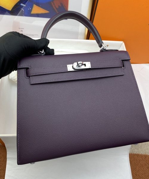 1:1 Replica Hermes Kelly 25 Sellier Epsom Dark Purple Bag For Women, Women's Handbags, Shoulder Bags 10in/25cm