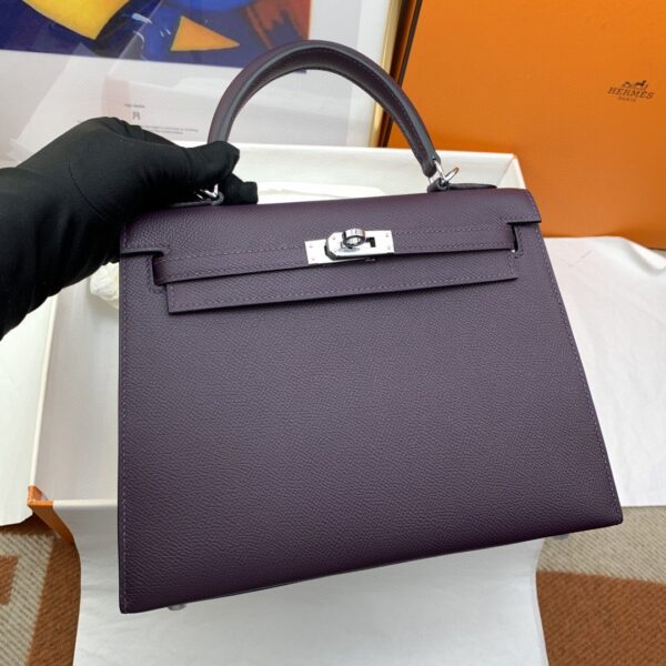 1:1 Replica Hermes Kelly 25 Sellier Epsom Dark Purple Bag For Women, Women's Handbags, Shoulder Bags 10in/25cm