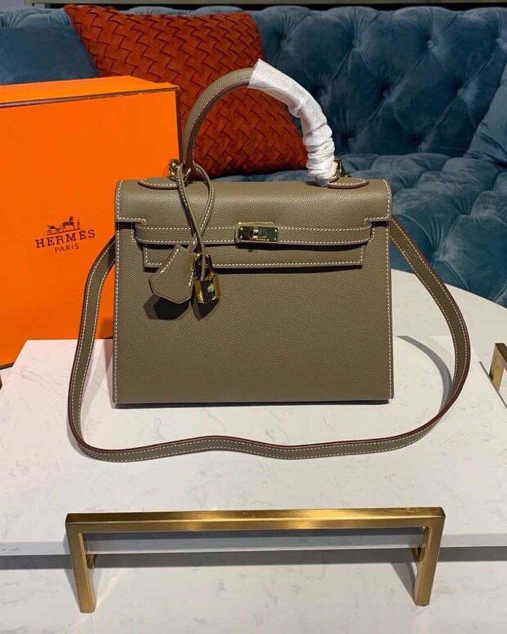 1:1 Replica Hermes Kelly 25 Sellier Epsom Etoupe Bag For Women, Women's Handbags, Shoulder Bags 10in/25cm
