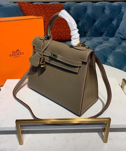 1:1 Replica Hermes Kelly 25 Sellier Epsom Etoupe Bag For Women, Women's Handbags, Shoulder Bags 10in/25cm
