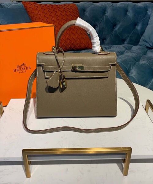 1:1 Replica Hermes Kelly 25 Sellier Epsom Etoupe Bag For Women, Women's Handbags, Shoulder Bags 10in/25cm