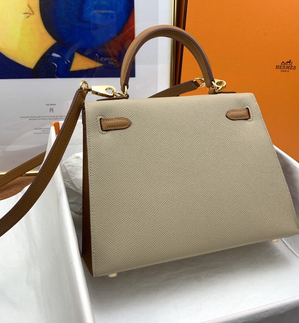 1:1 Replica Hermes Kelly 25 Sellier Epsom Etoupe/Brown Bag For Women, Women's Handbags, Shoulder Bags 10in/25cm