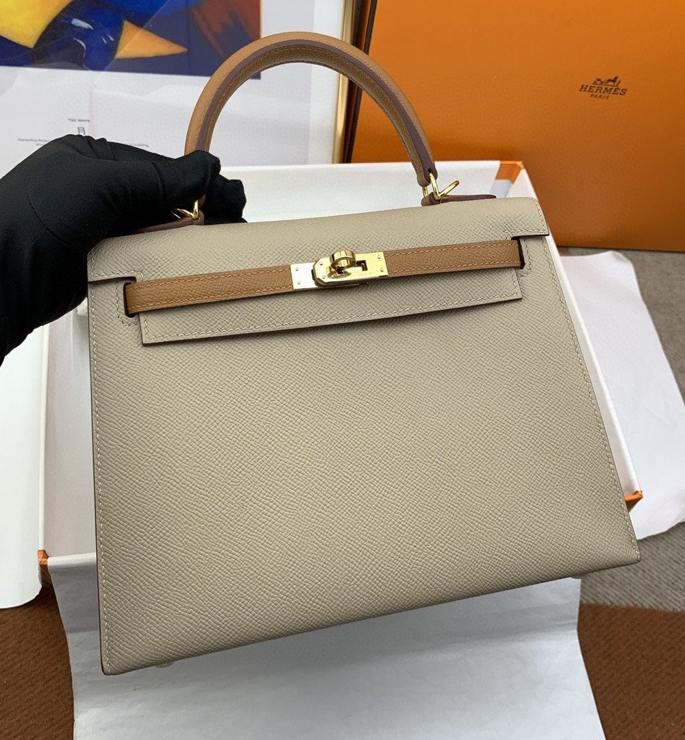 1:1 Replica Hermes Kelly 25 Sellier Epsom Etoupe/Brown Bag For Women, Women's Handbags, Shoulder Bags 10in/25cm