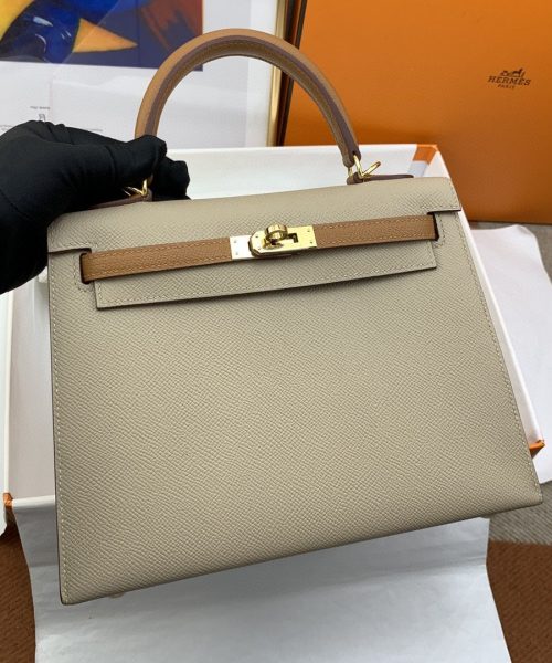 1:1 Replica Hermes Kelly 25 Sellier Epsom Etoupe/Brown Bag For Women, Women's Handbags, Shoulder Bags 10in/25cm