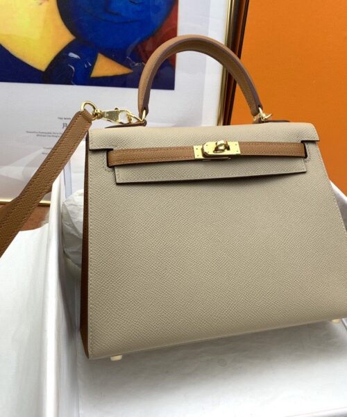 1:1 Replica Hermes Kelly 25 Sellier Epsom Etoupe/Brown Bag For Women, Women's Handbags, Shoulder Bags 10in/25cm