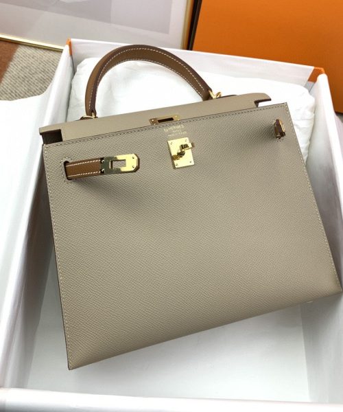 1:1 Replica Hermes Kelly 25 Sellier Epsom Greige/Brown Bag For Women, Women's Handbags, Shoulder Bags 10in/25cm