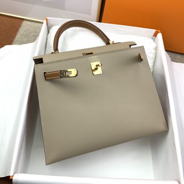 1:1 Replica Hermes Kelly 25 Sellier Epsom Greige/Brown Bag For Women, Women's Handbags, Shoulder Bags 10in/25cm