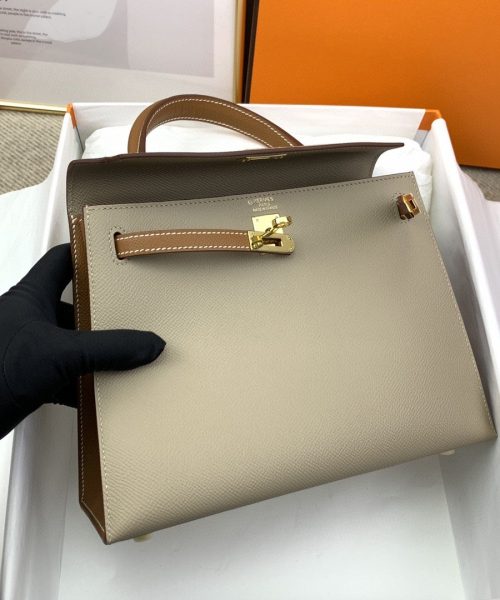 1:1 Replica Hermes Kelly 25 Sellier Epsom Greige/Brown Bag For Women, Women's Handbags, Shoulder Bags 10in/25cm
