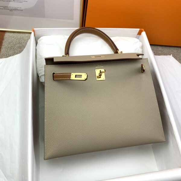 1:1 Replica Hermes Kelly 25 Sellier Epsom Greige/Brown Bag For Women, Women's Handbags, Shoulder Bags 10in/25cm