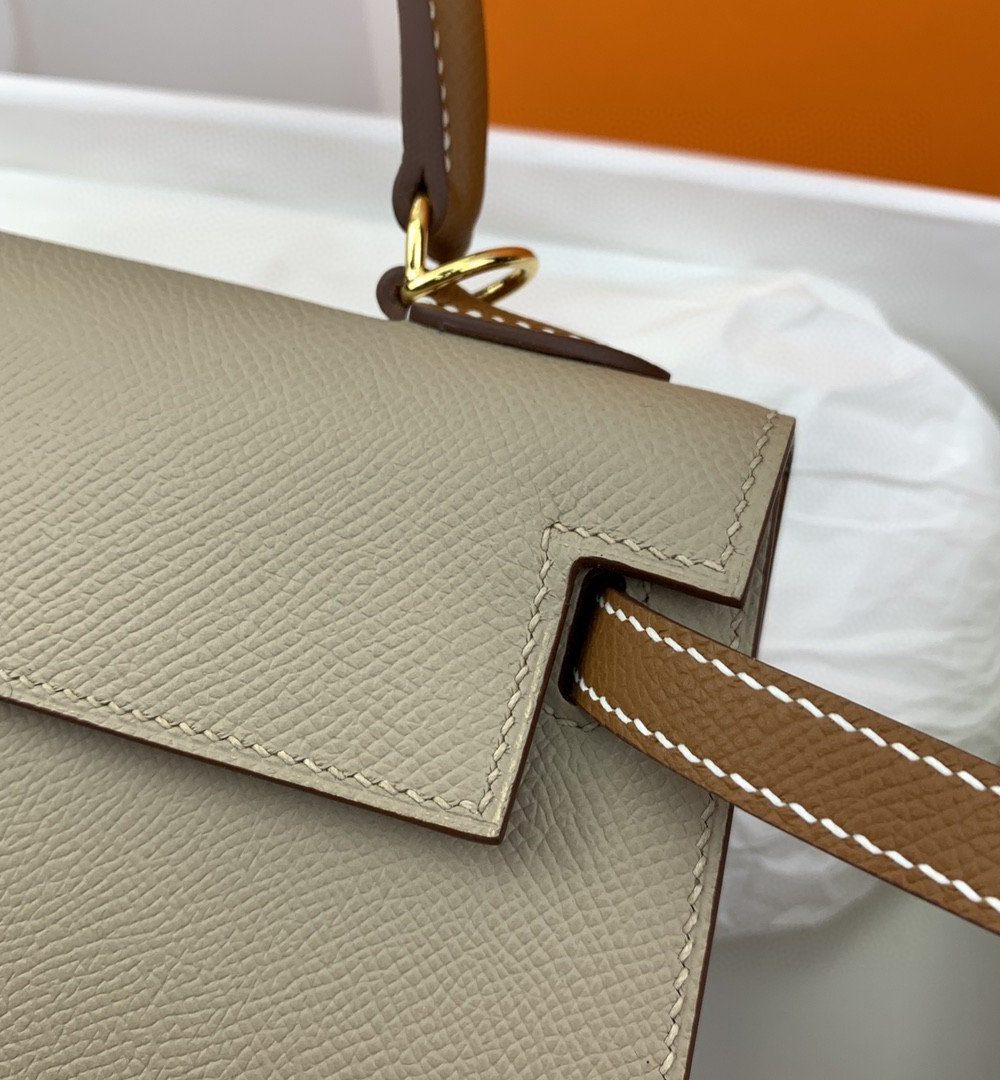 1:1 Replica Hermes Kelly 25 Sellier Epsom Greige/Brown Bag For Women, Women's Handbags, Shoulder Bags 10in/25cm