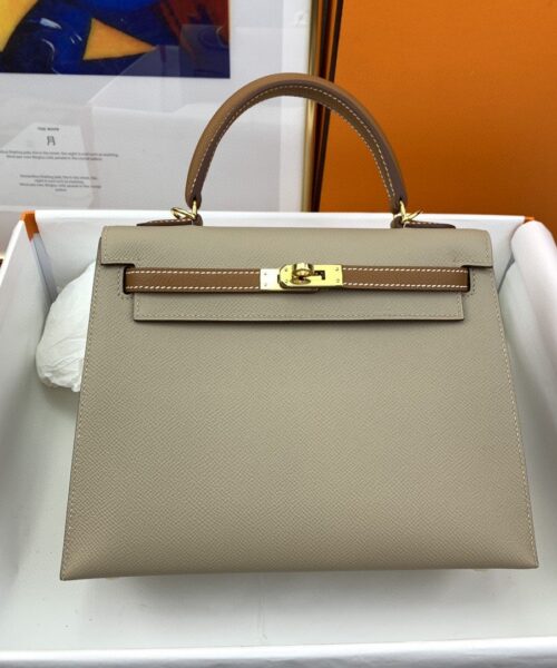 1:1 Replica Hermes Kelly 25 Sellier Epsom Greige/Brown Bag For Women, Women's Handbags, Shoulder Bags 10in/25cm