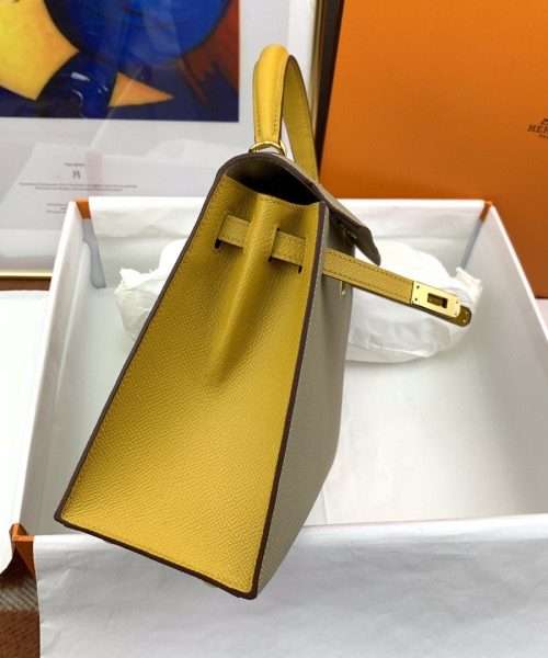 1:1 Replica Hermes Kelly 25 Sellier Epsom Greige/Yellow Bag For Women, Women's Handbags, Shoulder Bags 10in/25cm