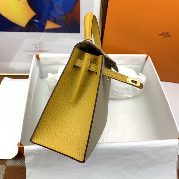 1:1 Replica Hermes Kelly 25 Sellier Epsom Greige/Yellow Bag For Women, Women's Handbags, Shoulder Bags 10in/25cm
