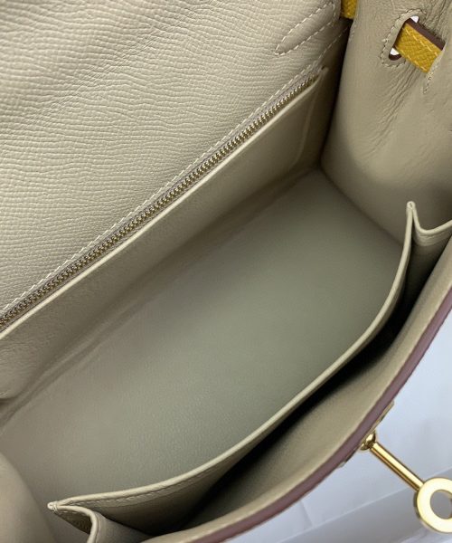 1:1 Replica Hermes Kelly 25 Sellier Epsom Greige/Yellow Bag For Women, Women's Handbags, Shoulder Bags 10in/25cm