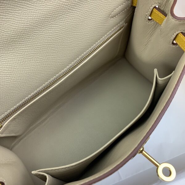 1:1 Replica Hermes Kelly 25 Sellier Epsom Greige/Yellow Bag For Women, Women's Handbags, Shoulder Bags 10in/25cm