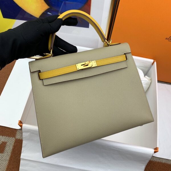 1:1 Replica Hermes Kelly 25 Sellier Epsom Greige/Yellow Bag For Women, Women's Handbags, Shoulder Bags 10in/25cm