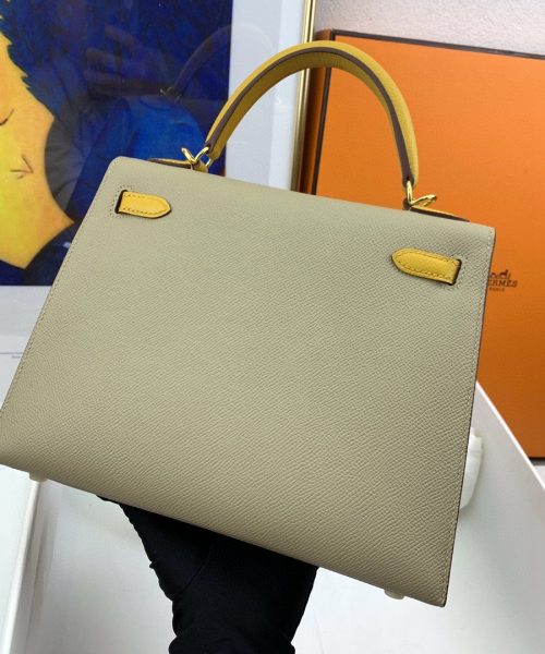 1:1 Replica Hermes Kelly 25 Sellier Epsom Greige/Yellow Bag For Women, Women's Handbags, Shoulder Bags 10in/25cm