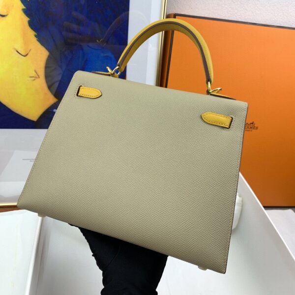 1:1 Replica Hermes Kelly 25 Sellier Epsom Greige/Yellow Bag For Women, Women's Handbags, Shoulder Bags 10in/25cm