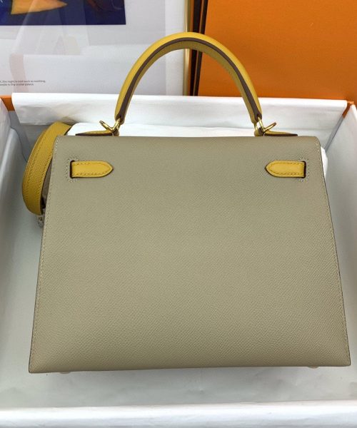 1:1 Replica Hermes Kelly 25 Sellier Epsom Greige/Yellow Bag For Women, Women's Handbags, Shoulder Bags 10in/25cm
