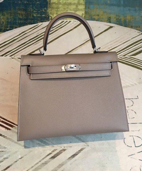 1:1 Replica Hermes Kelly 25 Sellier Epsom Gris Asphalt Bag For Women Silver Toned Hardware, Women's Handbags, Shoulder Bags 10in/25cm