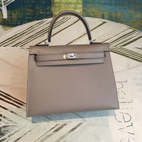 1:1 Replica Hermes Kelly 25 Sellier Epsom Gris Asphalt Bag For Women Silver Toned Hardware, Women's Handbags, Shoulder Bags 10in/25cm