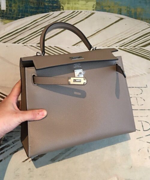 1:1 Replica Hermes Kelly 25 Sellier Epsom Gris Asphalt Bag For Women Silver Toned Hardware, Women's Handbags, Shoulder Bags 10in/25cm