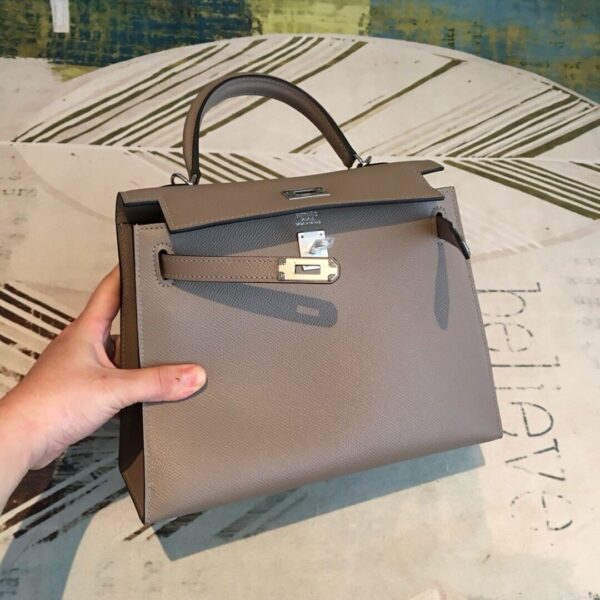 1:1 Replica Hermes Kelly 25 Sellier Epsom Gris Asphalt Bag For Women Silver Toned Hardware, Women's Handbags, Shoulder Bags 10in/25cm