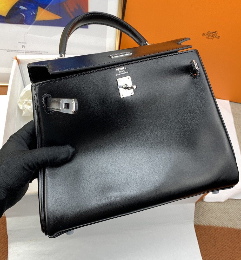 1:1 Replica Hermes Kelly 25 Swift Black Bag For Women, Women's Handbags, Shoulder Bags 10in/25cm