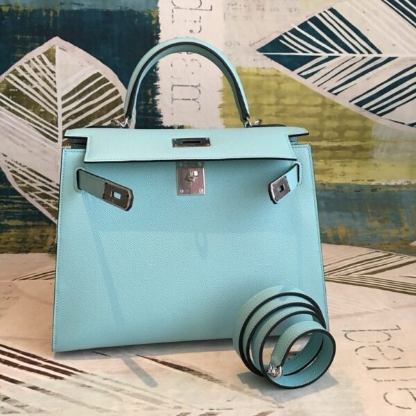 1:1 Replica Hermes Kelly 28 Bleu Frida Evercolor Bag With Sliver Toned Harware For Women, Women's Handbags, Shoulder Bags 11in/28cm